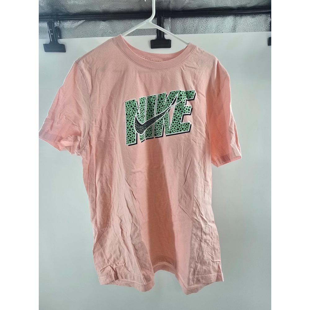 Nike Womens Graphic Tee Pink Green Leopard Print Swoosh Cotton XL BV1997-6LE